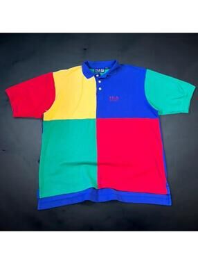 Vintage Y2K Fila Sport Colorblock Polo Shirt Mens Size L Multicolor 90s Preppy